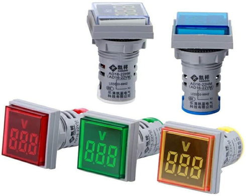Digital Display AC Voltage Indicator, 22mm Square Head LED Voltage Tester AC50~500V Voltmeter Monitor (Yellow)...