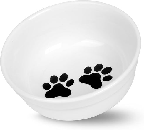5" Ceramic Cat Bowl with Paws Pattern, Cat Food Bowl for Food and Water, Healthy Cat Dishes for Indoor Cats and Small Dogs, Dishwasher Safe & Micr...