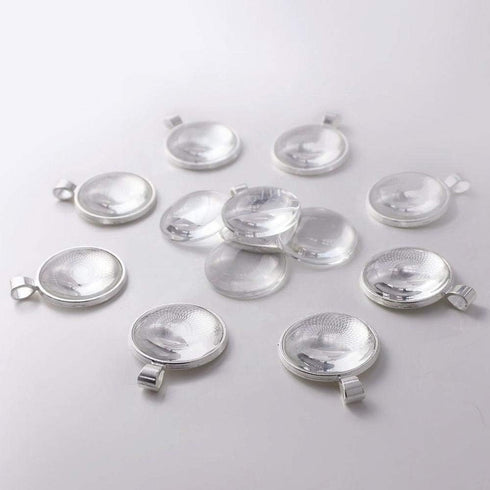 OBSEDE 80pcs Pendant Bezels and Clear Cabochon Domes Set for Photo Pendant Resin Craft Jewelry Making, 40pcs Silver Pendant Trays with 40pcs Trans...