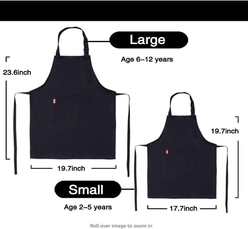 Kids Apron and Chef Hat Set, Children's Adjustable Bib Apron with 2 Pockets. Cute Boys Girls Kitchen Apron for Cooking, Baking, Painting, Training...