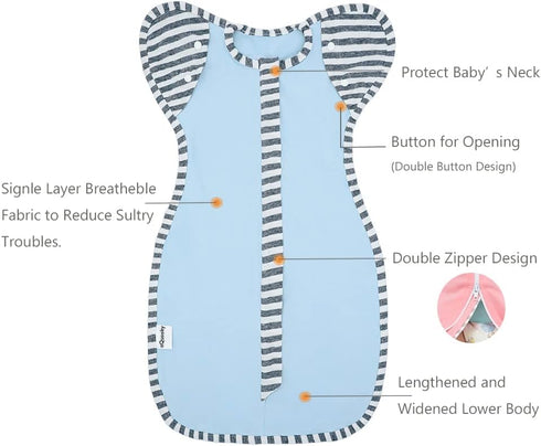 Baby Blanket Sack with Arms Free Design,Transition to Arms Free Wearable for Newborn Girl and Boy,Medium 3-6Months, Blue...