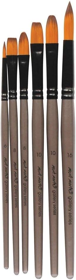 Mont Marte Gallery Series Acrylic Brush Set, 6 Piece. Selection of Synthetic Hair Paint Brushes Suitable for Acrylic Painting...
