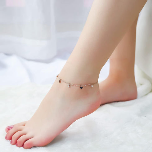 DS Simple Charm Anklet for Women?14k Rose Gold plating Beach Dainty Cute Tiny Adjustable Stainless steel ankle bracelets Personalized Foot chain J...