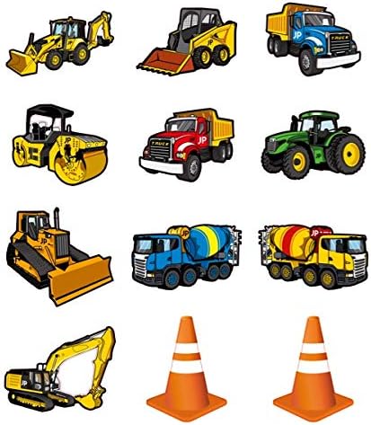 Jayd Products - 12 Large Construction Trucks and Traffic Cones Cutouts, Construction Party Decorations, Wall Decor For Kids, Classroom Decorations...