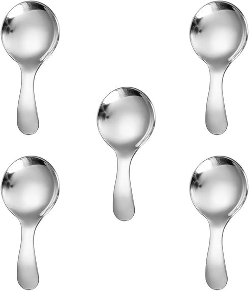 5PCS Short Handle Spoon, Stainless Steel Mini Spoons Thickened Small Round Spoon For Salt Condiments Dessert Tea Coffee (Silver)...