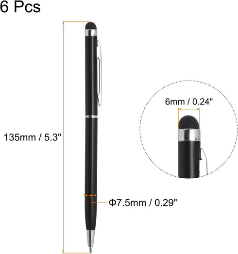 MECCANIXITY 6pcs Metal Stylus Pen Ballpoint Pen 2 in 1 Universal Retractable Ink Pen with Stylus Tips for All Capacitive Touch Screen Device, Blac...