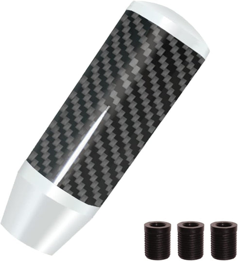 3.5 Inch/9cm Silver Carbon Fiber Shift Knob Aluminum Alloy Weighted Shift Knob Automatic Shift Knob with 8/10/12mm Adapter fit for Manual and Butt...