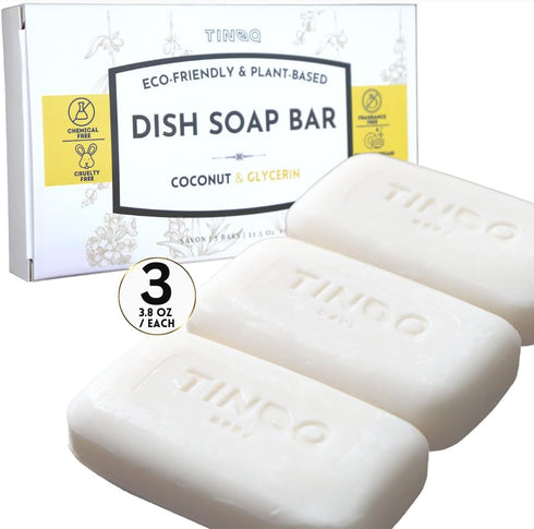 Organic Dish Soap Bar 3Pcs - Coconut Kitchen Soap, Safe for Sensitive Skin, Plastic-Free - Solid Dishwashing Bars, Bulk, Travel-Friendly, Zero Was...