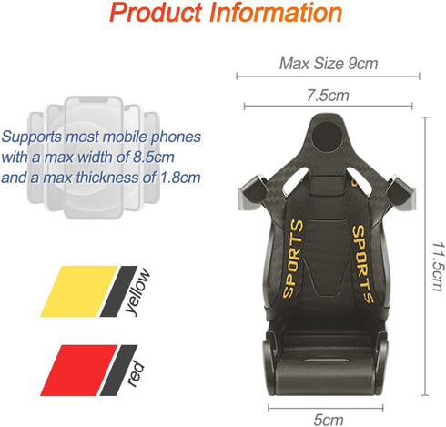 Mobile Phone Bracket for Car Vent, Racer Seat Style Universal Cell Phone Holder for iPhone and Android Phones, Smartphone Support Automobile Acces...