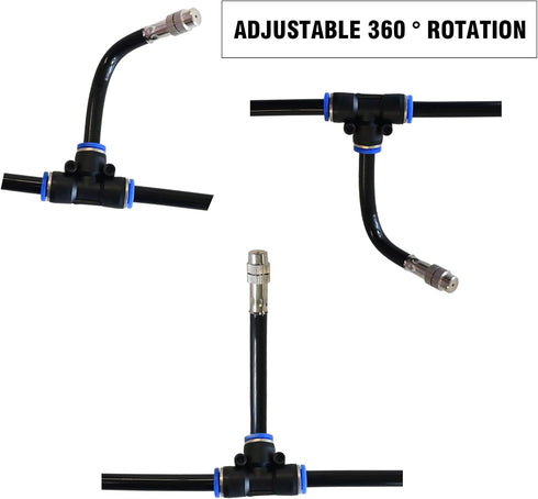 5 Pack Brass Misting Nozzle Tee, w/ 0.32 in Dia Built in Hose for Outdoor Watering System, Adjustable 360° Rotation Nozzles, Water Mister Nozzles ...