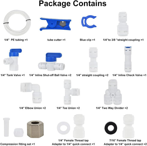 Refrigerator Water Line Kit, CGELE Ice Maker Water Line Kit with 1/4" OD 39.4ft Water Line Reverse Osmosis Quick Connect Fittings Push To Connect ...