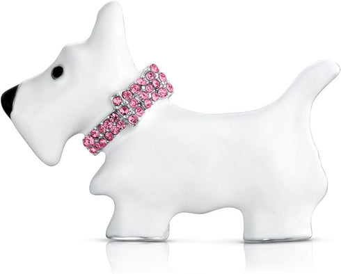 Large Statement Blue Or Pink Crystal Collar White Enamel Westie Scottie Terri Dog Pet Animal Scarf Brooch Pin For Women Teens Silver Tone Rhodium ...
