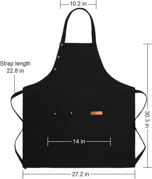 Apron for Men Women with Adjustable Straps and Large Pockets, Canvas Cotton Cooking Kitchen Chef Bib Aprons Waterproof Black...