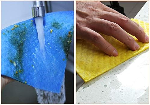 Reusable Cleaning Cellulose Sponge Cloths Absorbent Wipes Clean Kitchen Car Dish Eco-Friendly Dishcloth Hand Towel Auto - 2pack (10pcs) - Non Vacu...