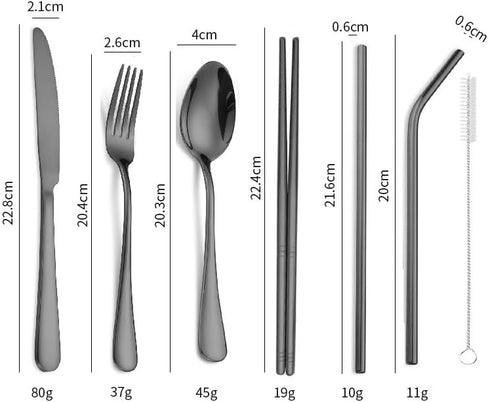 Portable Stainless Steel Flatware Set, Travel Camping Cutlery, Portable Utensil Silverware Dinnerware Set with a Waterproof Case (Black)...
