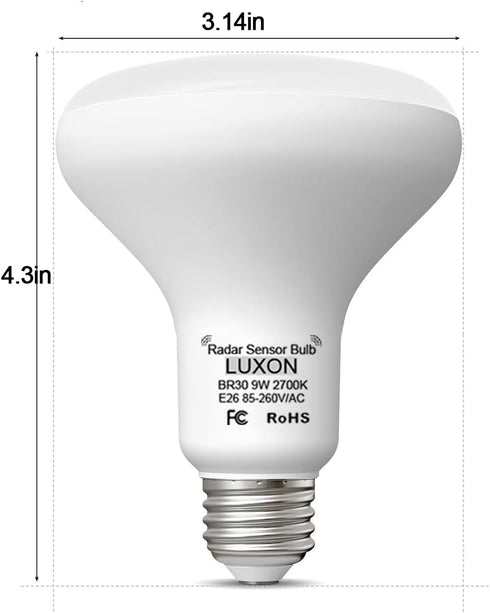 LUXON 9W BR30 Radar Motion Sensor Light Bulbs, Detector Dusk to Dawn 90W Equivalent,Smart Led Lamp Lighting,Indoor Outdoor Auto On/Off E26 Base So...