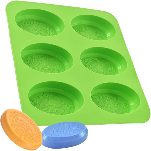 Newk Silicone Oval Soap Molds, 6-Cavities DIY Handmade Soap Mold with Mixed Flower Patterns for Milk Soap...