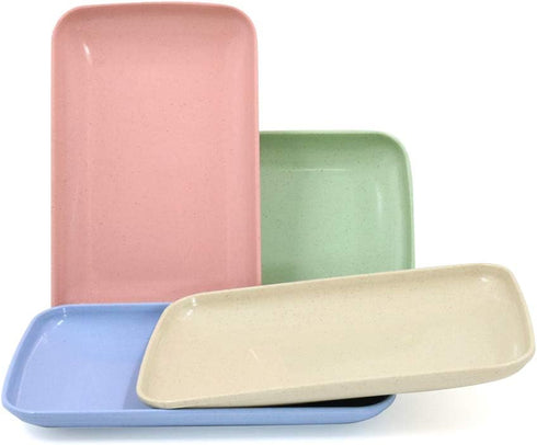 4 Colors Unbreakable Wheat Straw Plates, 8.3" x 4.9" Reusable Durable Lightweight Cake Plate, Small Toddle Dinner Plates for Fruits, Snack, Pasta,...