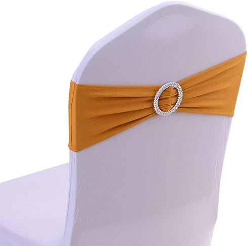 Tvoip 10PCS Chair Cover Stretch Band with Buckle Slider Sashes Bow Wedding Banquet Chair Decoration (Gold)...