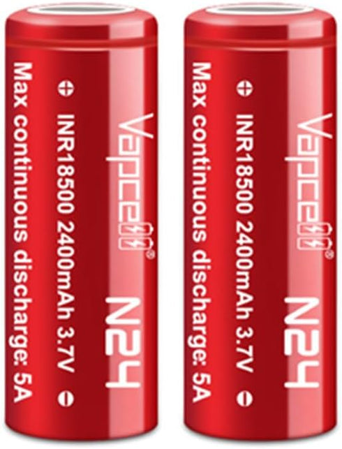 Vapcell 3.7V 2400mah Flat Top 18500 5A Discharge Li-on IMR Rechargeable Lithium Battery 2pcs...