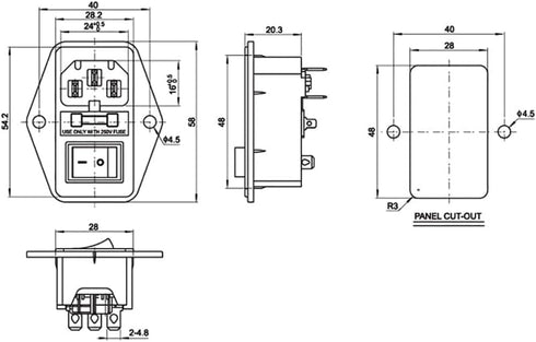 Rocker Switch Power Socket Inlet Module Plug and 4.9ft Power Cord with 10A Fuse Switch 10A 250V 3 Pin IEC320 C14...