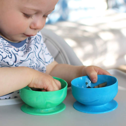 ChooMee Baby Suction Bowls & FlexiDip Learning Utensil Set, 4 CT Small, Aqua Green...