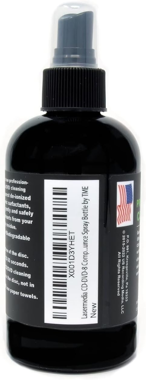 CD DVD Cleaning Solution Fluid (Not a Scratch Remover) 8 Ounce (237 ML) Spray Bottle Cleaner CD-DVD-8 Made in USA Lasermedia...