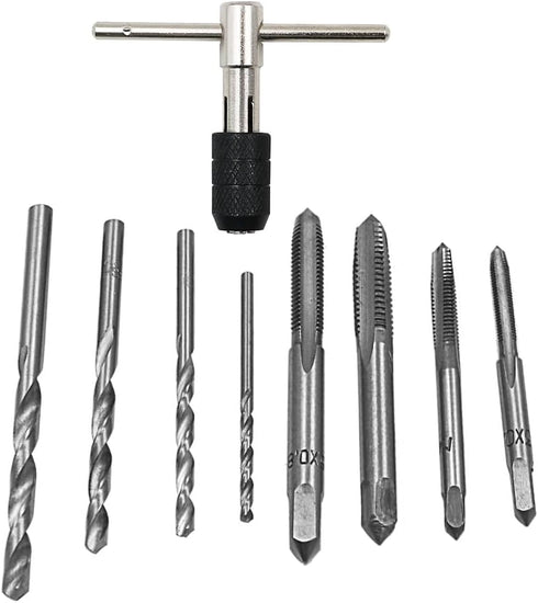 9 Pcs Adjustable T-Handle Ratchet Tap Holder Wrench Tap Wrench Set Handle Ratchet Machine Screw Thread Metric Tap Drill Set Hand Tools with 4 Pcs ...