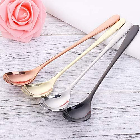 Buyer Star Ice Tea Spoon, 8-Inch Ice Cream Spoon, Stainless Steel Cocktail Stirring Spoons (4 color-4 pieces)...