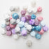 50 Pieces Silicone Beads, BetterJonny 10 Colors Loose Beads with Storage Box 14mm Sweet Colors Hexagon Beads Marble Printed Silicone Loose Beads f...