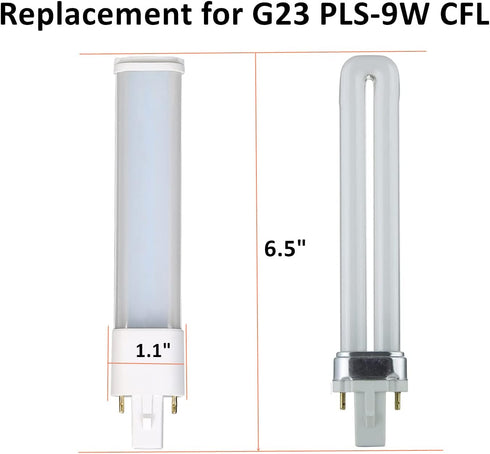 2 Pack 5W G23 LED Bulb, 2 pin U Shaped PL CFL PLS-9W Replacement, 5.3" Length G23 Bulb Plug and Play 2Pin LED Tube, Daylight White G23 Bulb 500LM ...