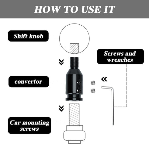 Shift Knob Adapter, Gear Shift Adapter, Aluminum Alloy M12x1.25 Automatic Shifter Adapter with Plastic Hose, Car Accessories Interior Compatible w...