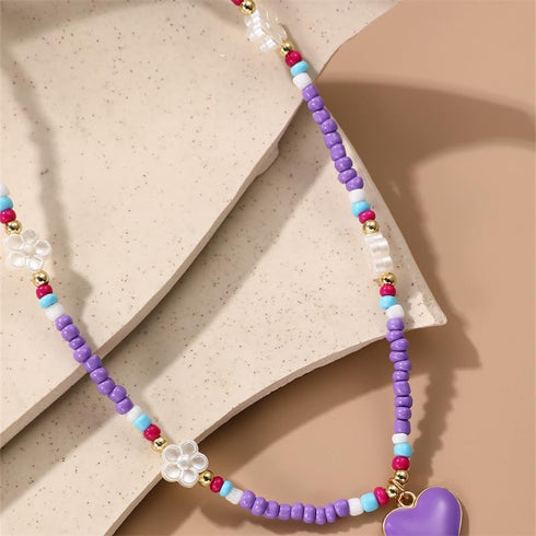 2 Pcs Heart Choker Necklace Colorful Beads Layered Necklace Friendship Y2K Beach Costume Jewelry Gifts for Women...