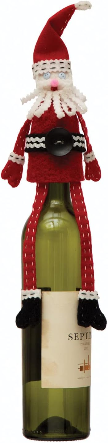 Creative Co-Op Handmade Fabric and Wool Felt Santa Bottle Topper with Embroidery and Applique, Multicolor...