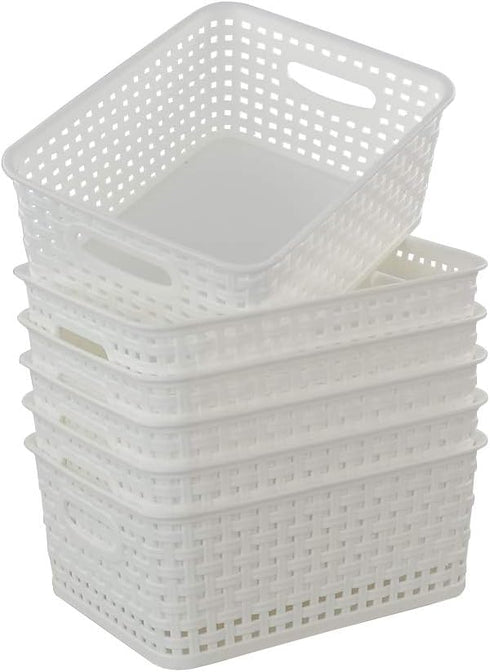 Plastic Weave Storage Basket Bin, 10" x 7.5" x 4", 6 Pack...