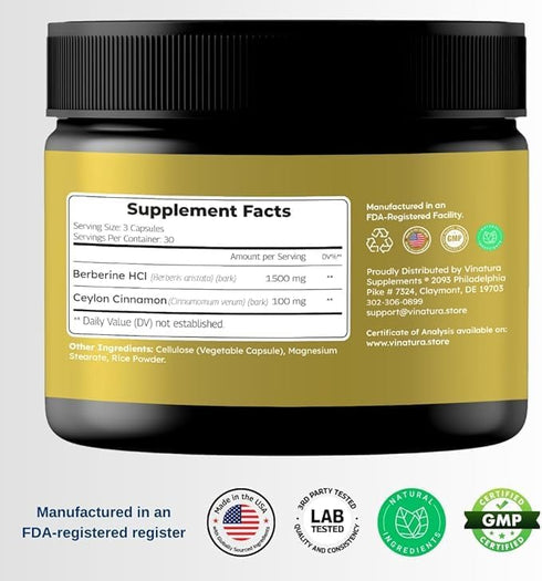 Berberine 1500mg with Ceylon Cinnamon - USA MADE & TESTED - Max Potency Berberine Supplement with Berberine HCL - Immune System - 90 capsules...