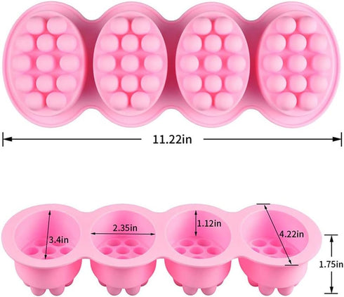 Silicone Soap Mold, 4 Cavity Oval Massage Soap Mould Cookie Chocolate Cake Mold Tray for DIY Homemade Craft (Pink)...
