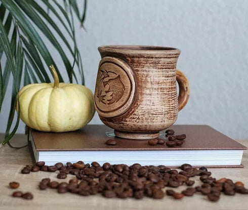 Wolf Coffee Mug wolf Handmade Pottery Clay 8.5 oz Dark Rustic Eco Friendly Cup Handcrafted ceramic tea mugs with handle Coffee lovers gift...