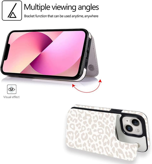 uCOLOR Flip Leather Wallet Case Card Holder Compatible with iPhone 13 6.1 iPhone 14 6.1 Women and Girls with Card Holder Kickstand (Beige Leopard)...