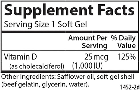 Carlson - Vitamin D3, 1000 IU (25 mcg), Bone Health, Muscle Health, Cholecalciferol, Vitamin D Supplements, Vitamin D3 Soft Gels, 250 Softgels...