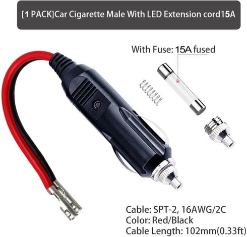 KUNCAN Replacement Cigarette Lighter Plug - 12 Volt Male Cigar Plug with Leads Car Adapter Dc Battery Charger Connectors 12V Power Supply for Auto...