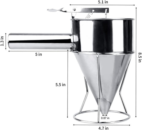 MyLifeUNIT Stainless Steel Pancake Batter Dispenser, Funnel Dispenser with Stand for Takoyaki and Baking...