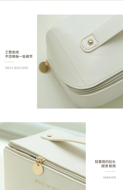 Portable PU Leather Cosmetic Bag Travel Makeup Bag Large Capacity Travel Cosmetic Bag Waterproof Makeup Organizer Bags for Women with Handle and D...