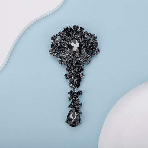 Bouquet Black Crystal Brooch for Unisex Teardrop Large Gorgeous Brooch Pin...