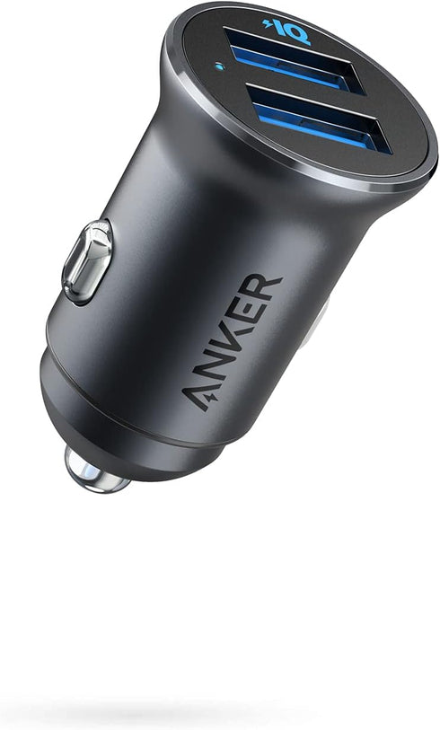 Anker 320 Car Charger (24W II), Mini Aluminum Alloy Dual USB with Blue LED for iPhone15 14 13 12 Series, iPad Pro/Air 2/Mini, Galaxy and More - No...