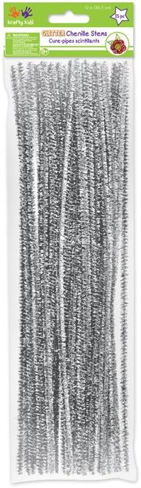 Krafty Kids GC025D 35 Piece Tinsel Chenille Stems Glitter Pipe Cleaners, 6mm by 12", Silver...