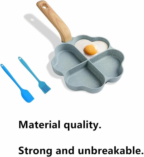 Egg Frying Pan, Nonstick Egg Frying Pan with Brush Scraper, Four-Cup Fried Egg Pan Multi Egg Frying Pan for Burger, Omelet, Outdoor Camping (Blue)...