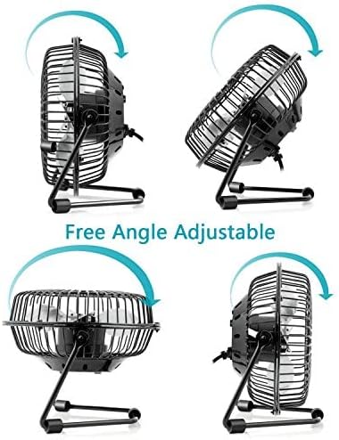 xasla 4 Inch Small USB Desk Fan, Mini Quiet Fan with Metal Construction & Strong Airflow & 360°Adjustable Tilt Angle, Personal Cooling Fan for Des...
