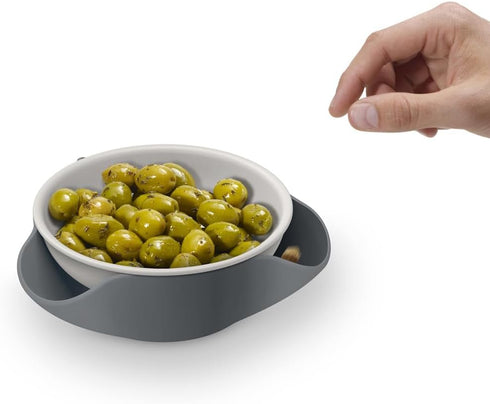 Joseph Joseph Double Dish Pistachio and Snack Serving bowl with Food Waste Compartment, BPA-Free - Grey...