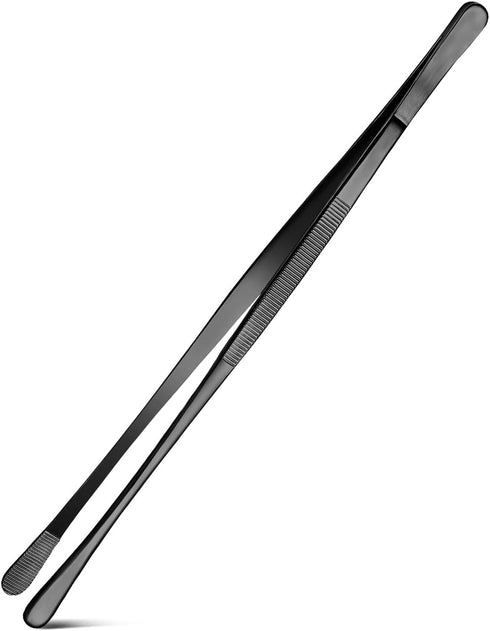 Kitchen Tweezers, Round Tip Tweezer Tongs For Cooking, Black Stainless Steel Food Tweezers, Multi-function Precision Serrated Tips Cooking Tongs K...